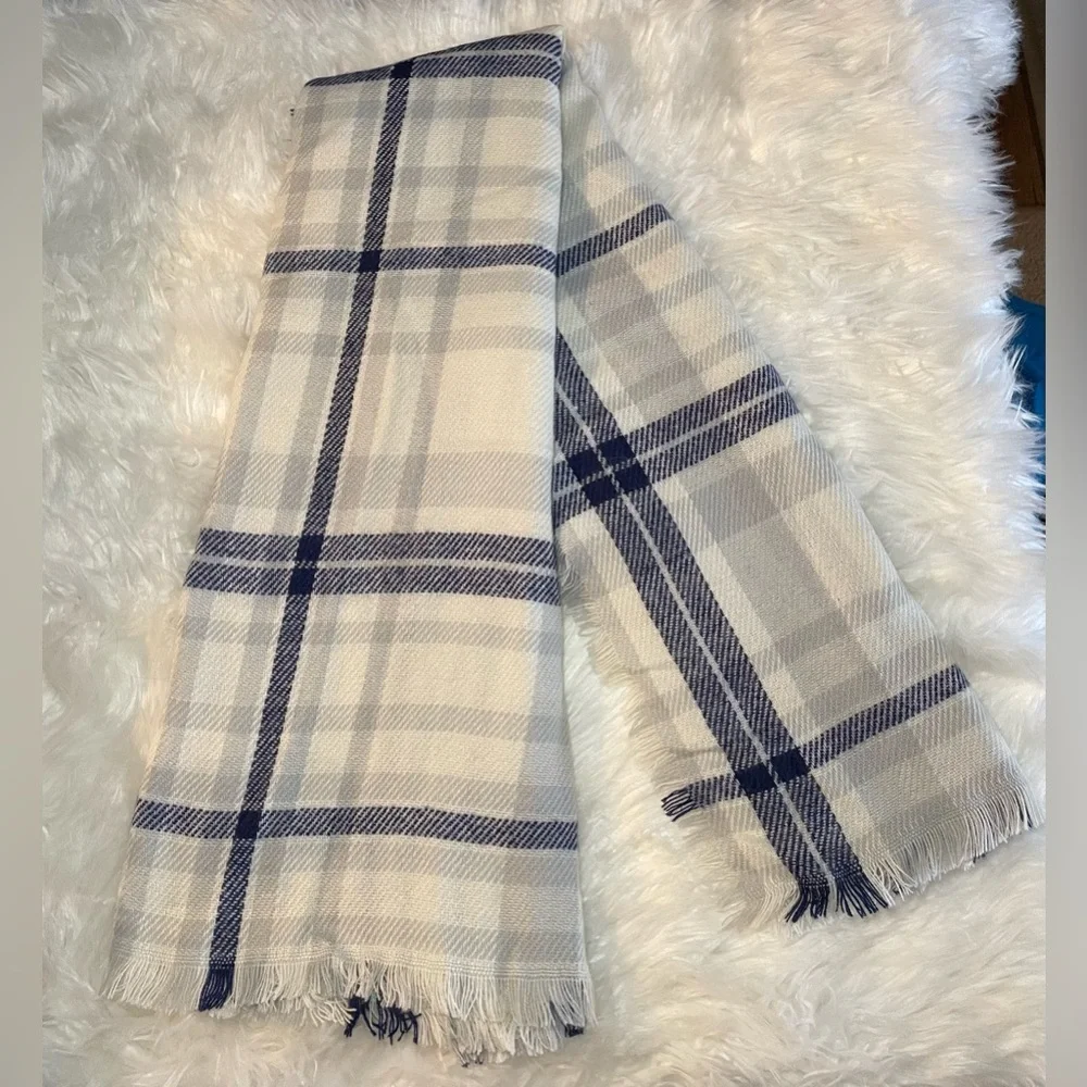 White and Blue Plaid Scarf/Shawl
